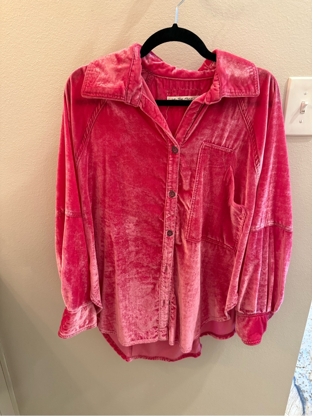 We The Free Velvet Button-Down Shirt in Hot Pink